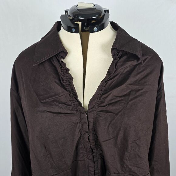 ALC Woman Blouse Women's 3X Brown Ruffles Collar Long Sleeve Hook & Eye NWT - Picture 2 of 12